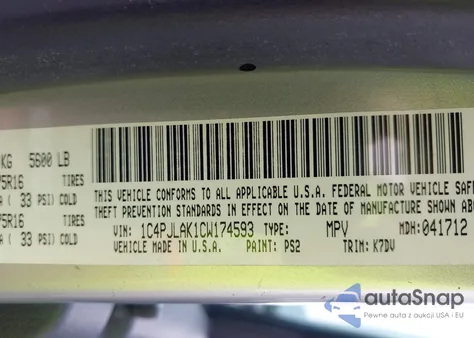 2012 Jeep Liberty Sport z USA, uszkodzony, nr VIN 1C4PJLAK1CW174593